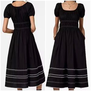 Kate Spade Black Ruffle sleeve square neckline smocked midi maxi cotton dress S